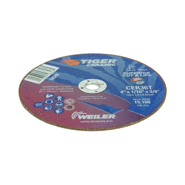 Weiler 4 in Dia, 1/16 in Thick, Ceramic, 36 Grit - 58348