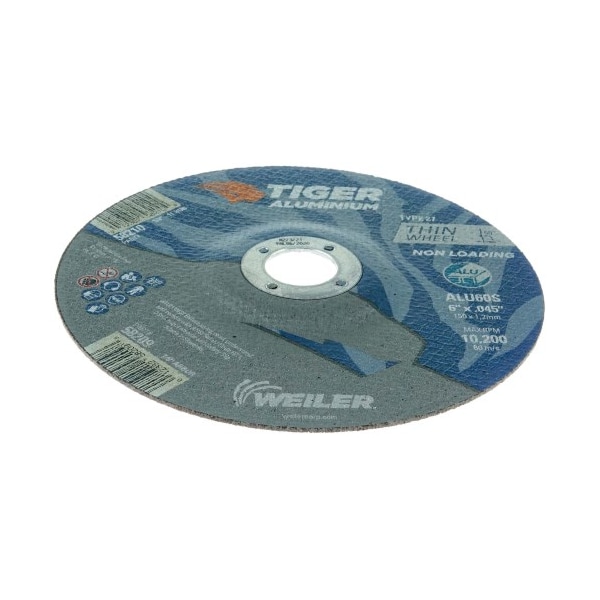 Weiler 6" x .045" TIGER ALUMINUM Type 27 Cutting Wheel ALU60S 7/8 A.H. - 58209