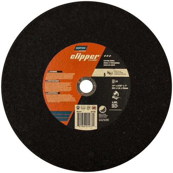 Norton Clipper Clipper Classic A AO Series Cutoff Wheel, 14 in Dia, 332 in Thick, 1 in Arbor - 70184601477