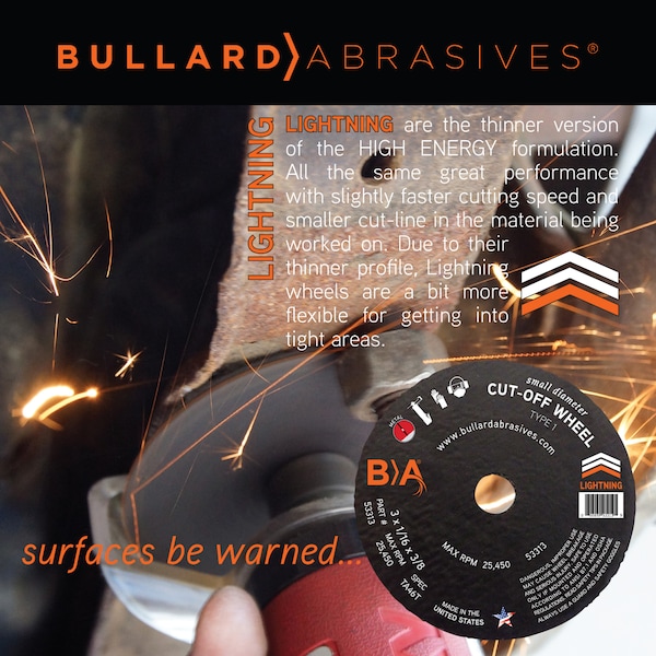 Bullard Abrasives Small Diameter Cut-Off Wheels, 3 x 1/16 x 3/8, T1, PK5 - 5311