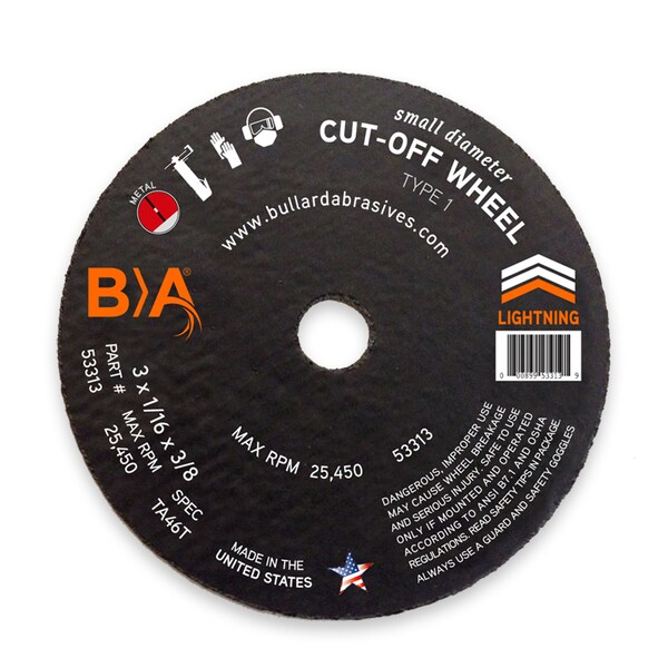 Bullard Abrasives Small Diameter Cut-Off Wheels, 3 x 1/16 x 3/8, T1, PK5 - 5311