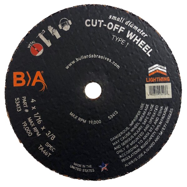 Bullard Abrasives Small Diameter Cut-Off Wheel, 4 x 1/16 x 3/8 T1, PK50 - 53413