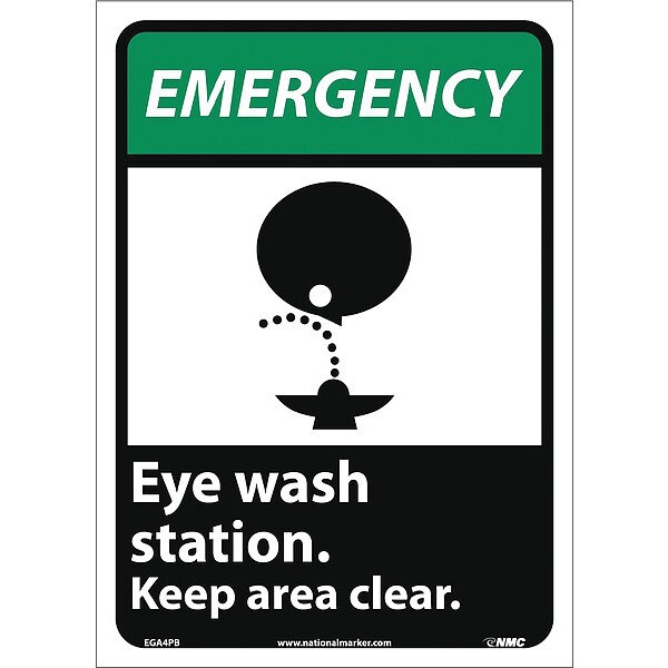 Nmc Emergency Eye Wash Station Keep Area Clear Sign, EGA4PB - EGA4PB