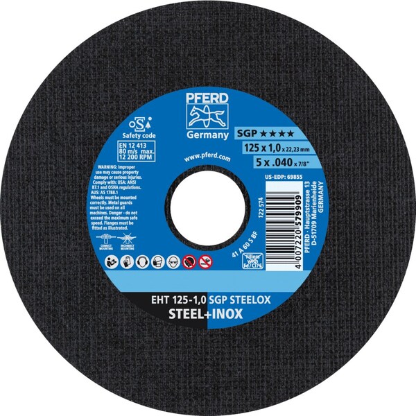 Pferd 5'' x .040'' Cut-Off Wheel, 7/8'' A.H. - SGP STEELOX - Type 1 - 69855