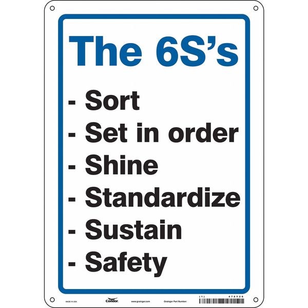 Condor THE 6S'S -SORT -SET IN ORDER -SHINE -STANDARDIZE -SUSTAIN, SAFETY, 10 in x 14 in, Aluminum, 478Y26 - 478Y26