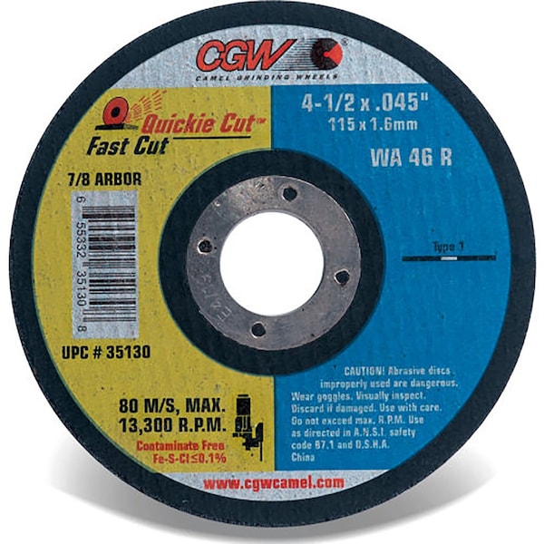 Cgw Camel Grinding Wheels. CGW Abrasives Fast Cut Thin Cutting Wheel 6 x 0.045 x 7/8 Type 1 Aluminum Oxide - 35131