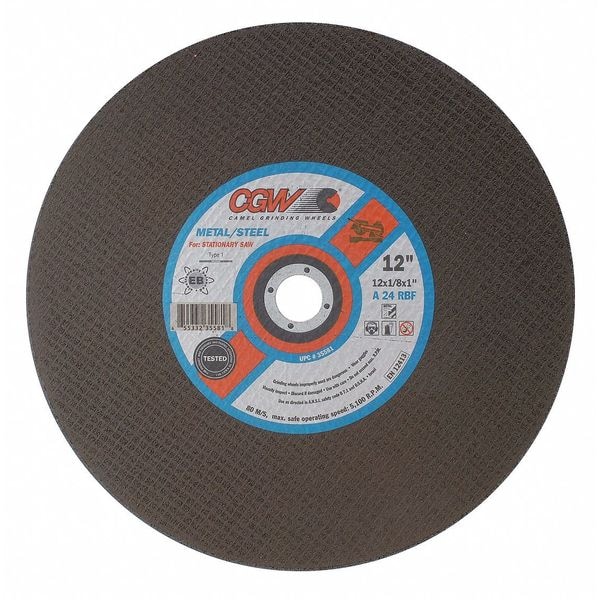 Cgw Abrasives Abrasive Cut-Off Wheel, Type 1, 14 in Dia, 1/8 in Thick, 1 in Arbor Hole Size, Aluminum Oxide - 35582