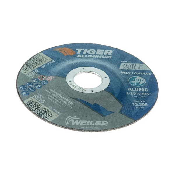 Weiler 4-1/2" x .045" TIGER ALUMINUM Type 27 Cutting Wheel ALU60S 7/8 A.H. - 58205