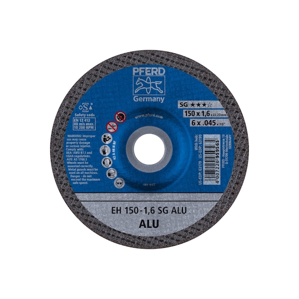 Pferd Type 27, 6 in Dia, 0.045 in Thick, 7/8 in Arbor Hole Size, Aluminum Oxide, 46 Grit - 63179