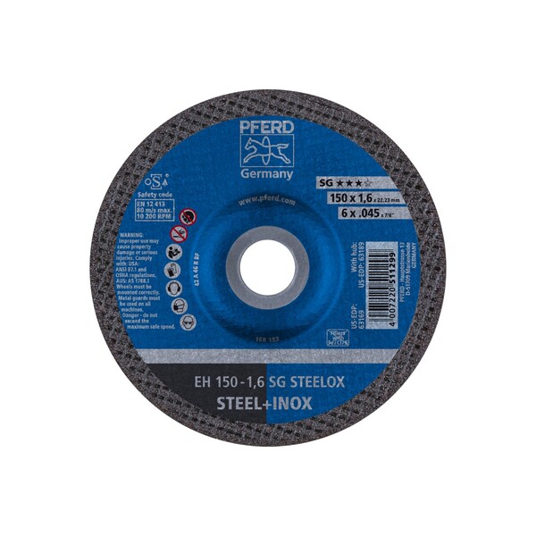 Pferd Abrasive Cut-Off Wheel, Type 27, 6 in Dia, 0.045 in Thick, 7/8 in Arbor Hole Size, Aluminum Oxide - 63169