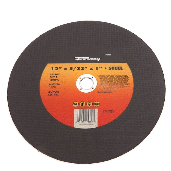 Forney Cutting Wheel, Metal, Type 1, 12 in x 5/32 in x 1 in - 72352