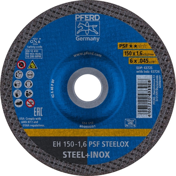 Pferd Cut-Off Wheel, 27, 6 in Dia, 0.045 in Thick, 7/8 in Arbor Hole Size, Aluminum Oxide - 63725