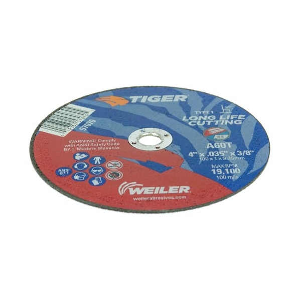 Weiler 4 in Dia, 0.035 in Thick, Aluminum Oxide, 60 Grit - 57070