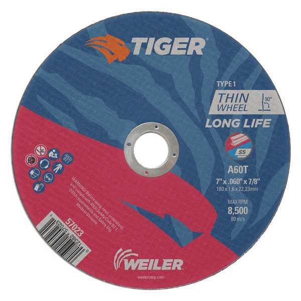 Tiger Abrasive Cut-Off Wheel, Type 1, 7 in Dia, 0.045 in Thick - 57023
