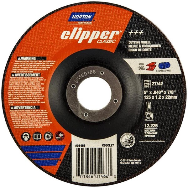 Norton Co 5 x 0.87 in. Aluminum Oxide Classic Cut-Off Wheel - 2027309