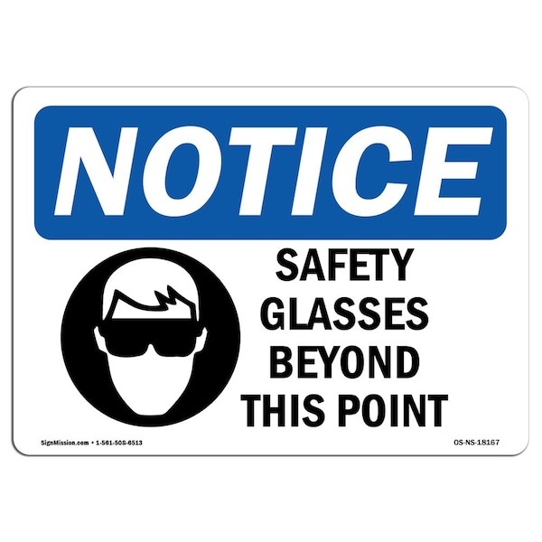 Signmission OSHA Sign, Safety Glasses Beyond This Point With Symbol, 10in X 7in Aluminum, 10" W, 7" H, Landscape - OS-NS-A-710-L-18167