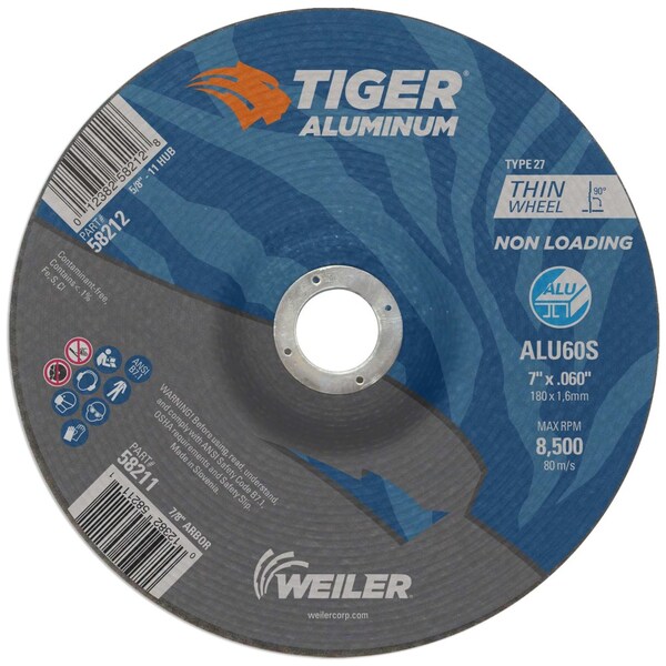 Weiler 7 in Dia, 0.060 in Thick, Aluminum Oxide, 60 Grit - 58211