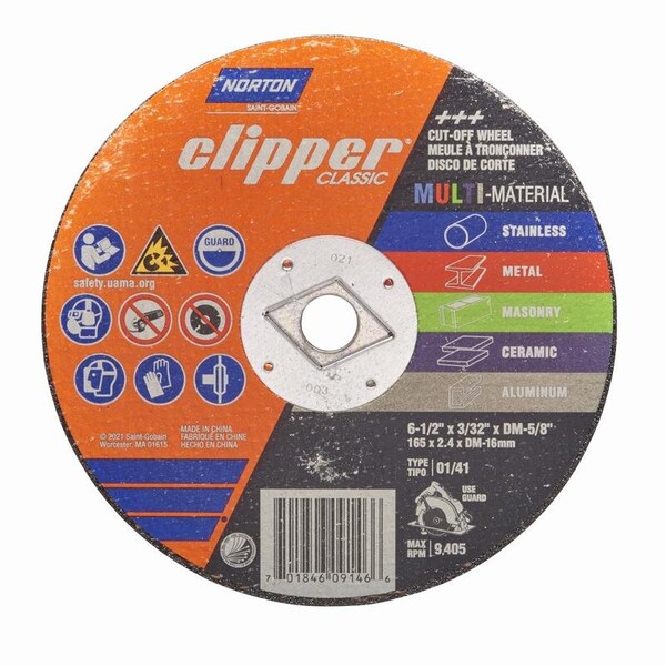 Norton Door Controls Norton Clipper 6-1/2 in. D X 5/8 in. Aluminum Oxide/Silicon Carbide Classic Cut-Off Wheel 1 pc - 70184609146
