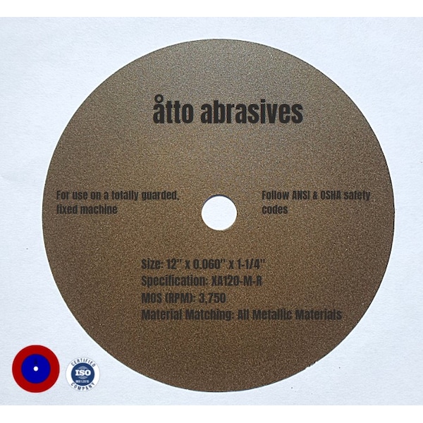 Atto Abrasives Rubber-Bonded Non-Reinforced Cut-off Wheels 12"x 0.060"x 1-1/4" - 3W300-150-PG