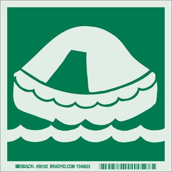 Brady Emergency Sign, 6x6", Light Grn on Green, Thickness: 0.008" - 59102