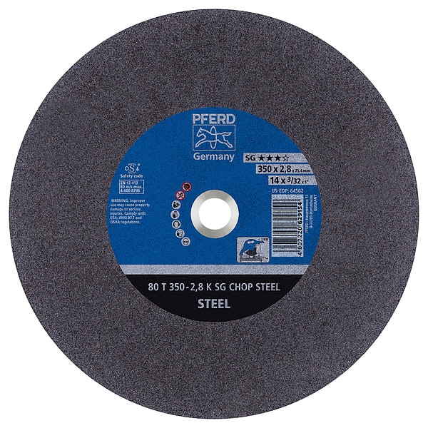 Pferd Abrasive Cut-Off Wheel, 14 in Dia, 3/32 in Thick, 1 in Arbor Hole Size, Aluminum Oxide, 36 Grit - 64502