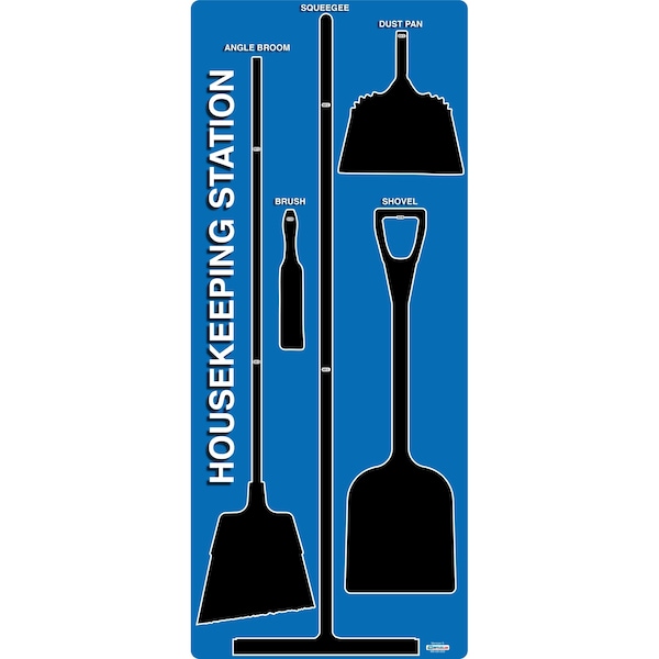 5S Supplies 5S Housekeeping Shadow Board Broom Station Version 5 - Blue Board / Black Shadows No Broom - HSB-V5-BLUE-BO