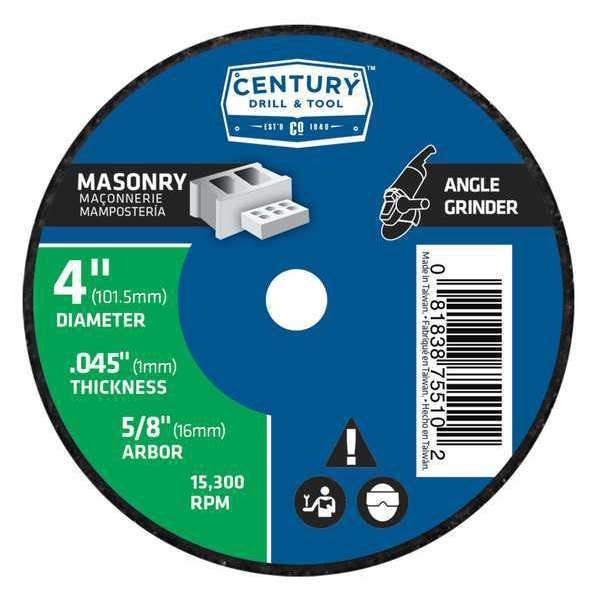 Century Drill & Tool Abrasive Cut-Off Wheel, TYPE 1A, 4-1/2 in Dia, 1/16 in Thick, 5/8 in Arbor Hole Size, C46S Series - 75510