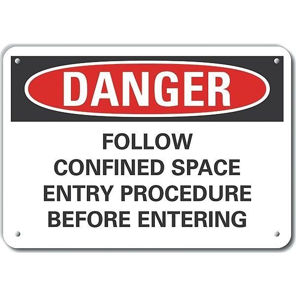 Lyle Plastic Confined Space Danger Sign, 7 in H x 10 in W, Plastic, Vertical Rectangle - LCU4-0656-NP_10X7