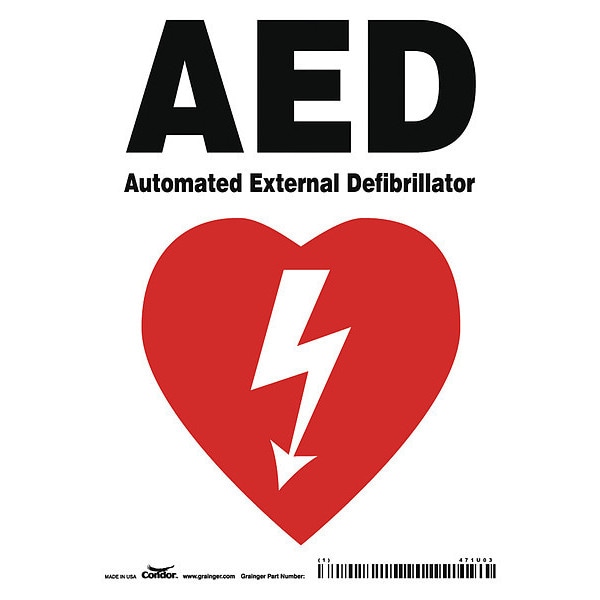 Condor AED Automated External Defibrillator, 5 in W x 7 in H, Vertical Rectangle, Vinyl, 471U03 - 471U03