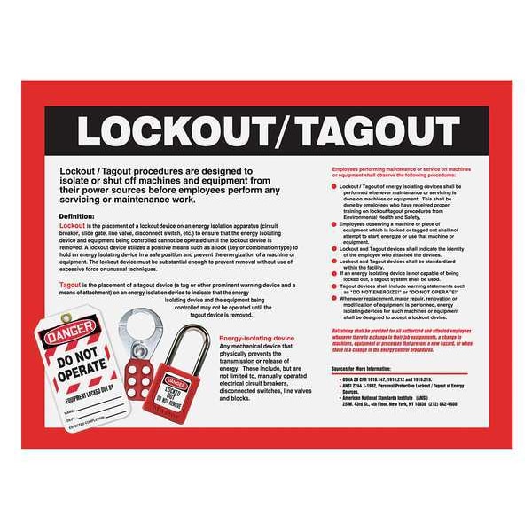 Accuform Safety Poster, Lockout Tagout, 17 in H x, 22 in W, Plastic - SP124479L