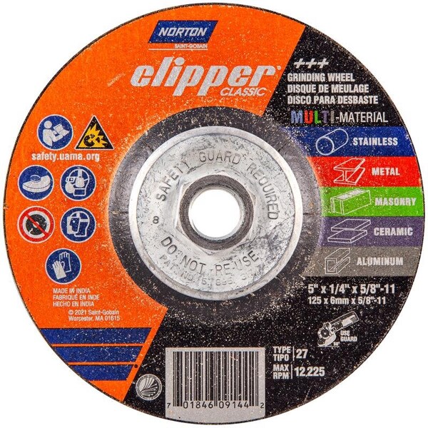 Norton Door Controls Norton Clipper 5 in. D X 5/8-11 in. Classic Grinding Wheel - 70184609144
