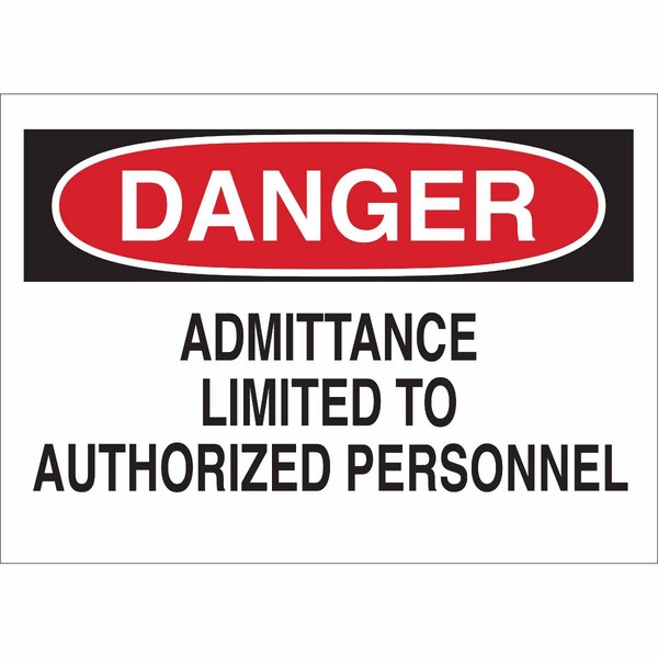 Brady Danger Admittance Sign, 14 in Height, 20 in Width, Fiberglass, Rectangle, English - 70820