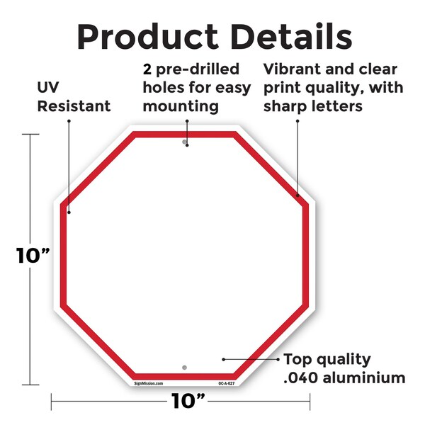 Signmission Blank Sign White Background, 10 Inch X 10 Inch, Aluminum Metal Signs - OC-A-10-27