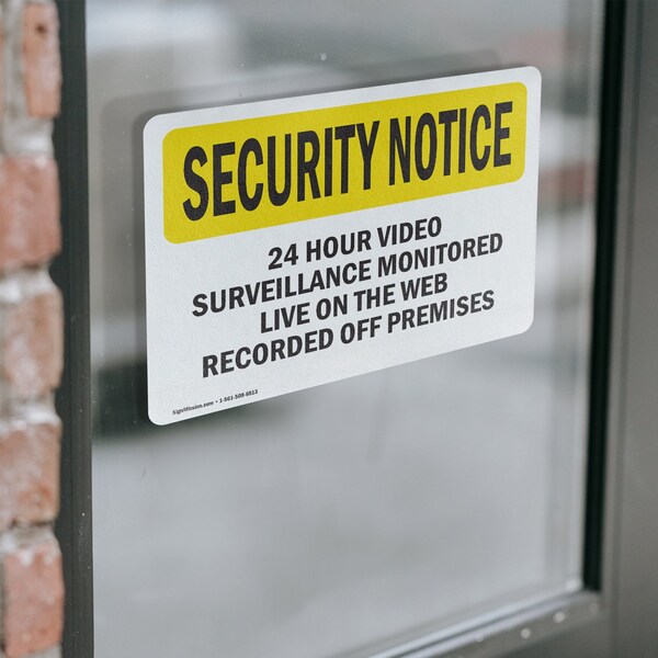 Signmission 24 Hour Video Surveillance OSHA Security Notice Sign, Vinyl Decal, 18in W x 12in L, 2PK - OS-2PACK-SN-D-1218-L-11499