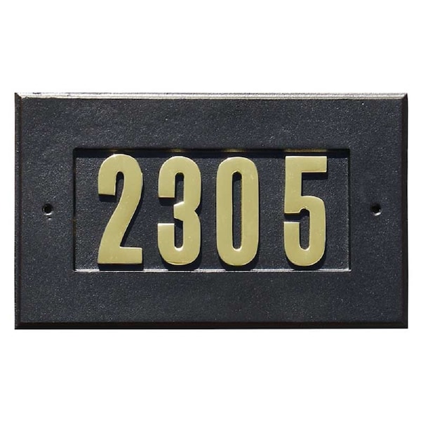Qualarc Manchester Address Plate w/3 gold brass numbers, Black - ADD-1410-BL