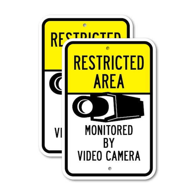 Signmission Restricted Area Monitored By Video Camera #2, 18'' X 24'' 2 Signs, Heavy Gauge Aluminum, 2PK - A-1824-2PACK-2909