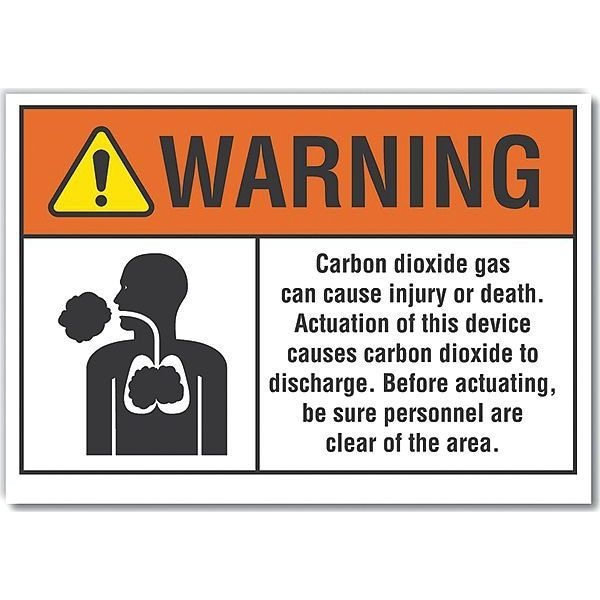 Lyle Carbon Dioxide Warning Label, 3 1/2 in H, 5 in W, Polyester, Horizontal, LCU6-0014-ND_5X3.5 - LCU6-0014-ND_5X3.5