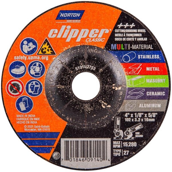 Norton Door Controls Norton Clipper 4 in. D X 5/8 in. Classic Grinding Wheel - 70184609140