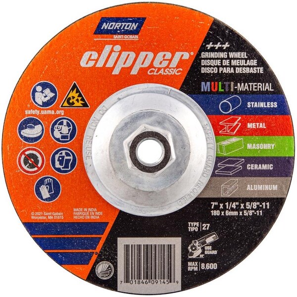 Norton Door Controls Norton Clipper 7 in. D X 5/8-11 in. Classic Grinding Wheel - 70184609145