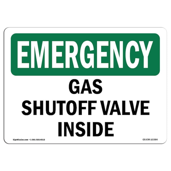 Signmission Safety Sign, OSHA EMERGENCY, 7" Height, Aluminum, Gas Shutoff Valve Inside, Landscape - OS-EM-A-710-L-10384
