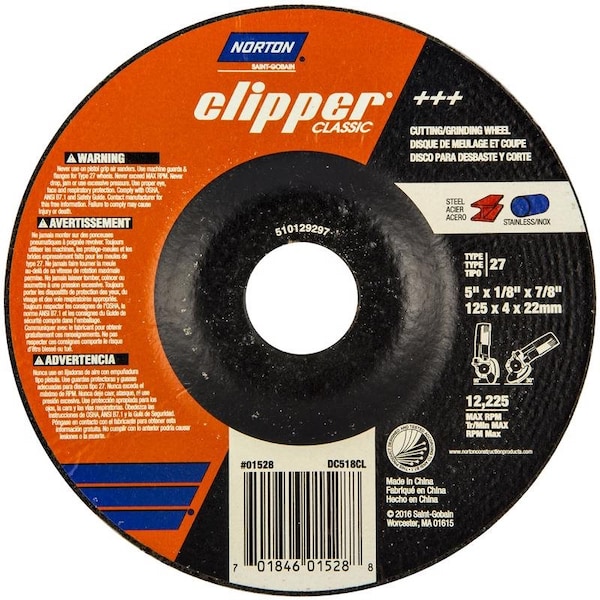 Norton Door Controls Norton Clipper 5 in. D X 7/8 in. Classic Grinding Wheel - 70184601528