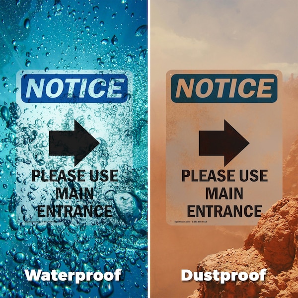 Signmission Please Use Main Entrance Sign, Vinyl Decal, 10in W x 14in L, 2PK - OS-2PACK-NS-D-1014-V-17620