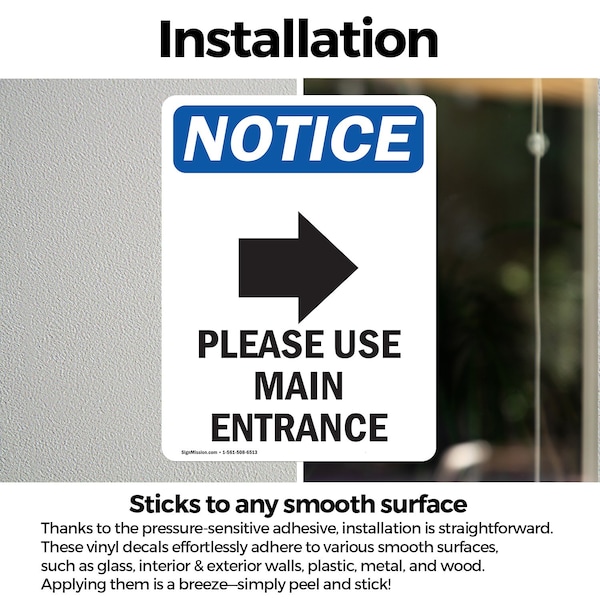 Signmission Please Use Main Entrance Sign, Vinyl Decal, 10in W x 14in L, 2PK - OS-2PACK-NS-D-1014-V-17620