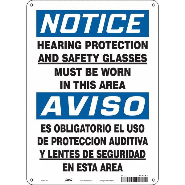 Condor Safety Sign, 14 in Height, 10 in Width, Polyethylene, Vertical Rectangle, English, Spanish, 466F83 - 466F83