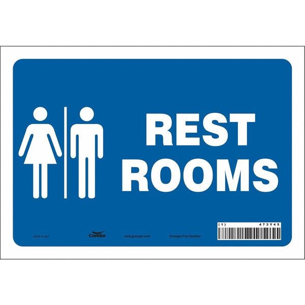 Condor RESTROOMS, 10 in W x 7 in H, Vertical Rectangle, Vinyl, 473Y45 - 473Y45