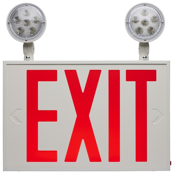 Nuvo Red Combo Exit Sign/Light - 90min Backup - Steel/NYC - 120/277V - 67/123