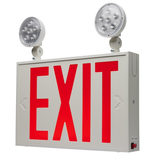 Nuvo Red Combo Exit Sign/Light - 90min Backup - Steel/NYC - 120/277V - 67/123