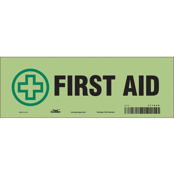 Condor First Aid, 10 in W x 3 1/2 in H, Vertical Rectangle, Glow Vinyl - 471U08