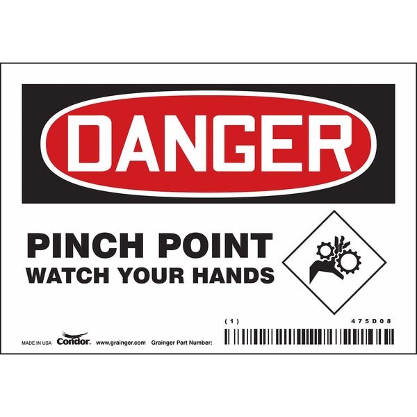 Condor Safety Sign, 3 1/2 in Height, 5 in Width, Vinyl, Horizontal Rectangle, English, 475D08 - 475D08