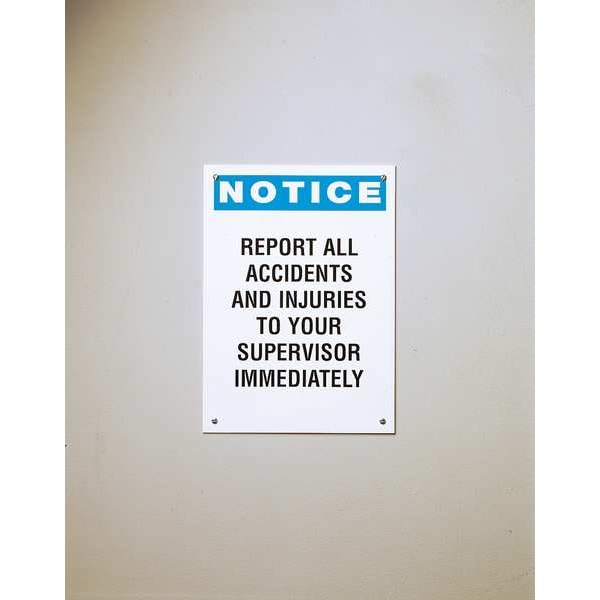 Brady Notice Sign, Report All Accidents And Injuries To Your Supervisor Immediately, 14 in H x, 10 in W - OR20410